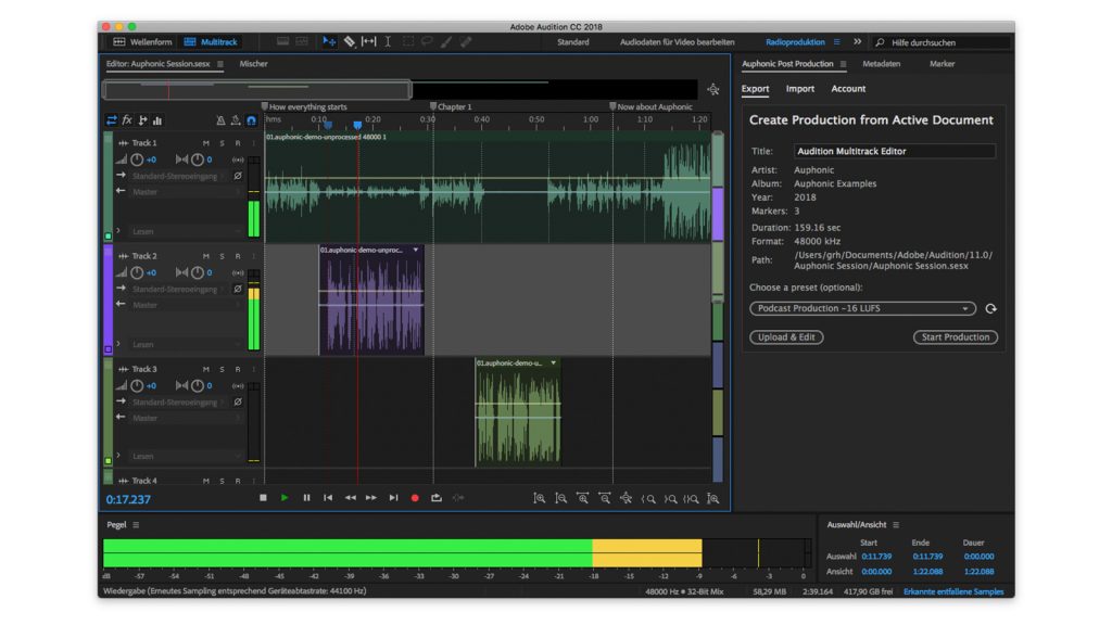 تصویر محیط نرم افزار  Adobe Audition