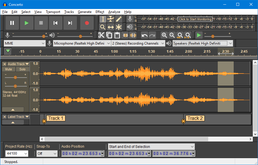 تصویر محیط نرم افزار Audacity